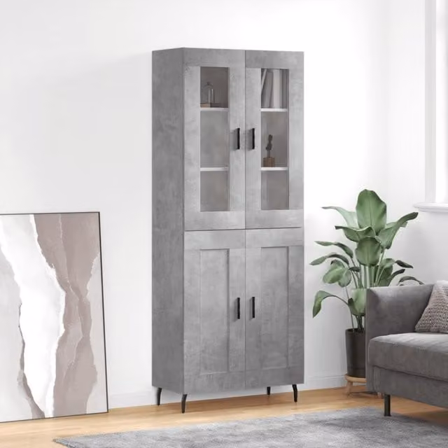 Berkfield Home Highboard in Concrete Grey, W/D/H: 69.5 x 34 x 180 cm