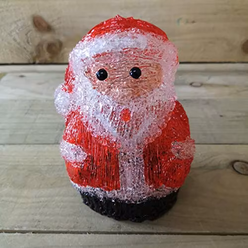 Snowtime Battery Operated Light Up Acrylic Sitting Santa Christmas Decoration with 16 Ice White LEDs, Height: 19 cm – 2