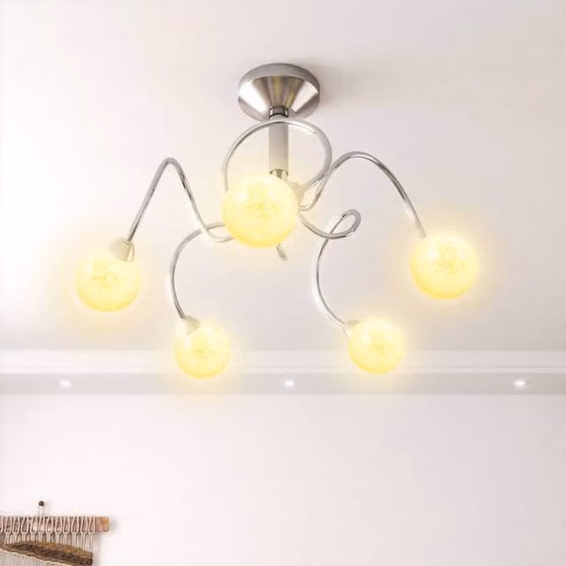 Berkfield Home Beautiful Modern Ceiling Lamp with White and Transparent Round Glass Shades for 5 G9 LED Lights