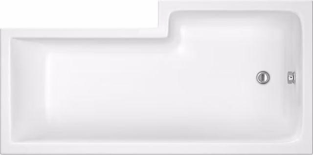 Balterley Asymmetric Left Hand L Shape Acrylic Shower Bath Tub with Leg Set, White, W/D/H: 149.8 x 85.5 x 40 cm – 1