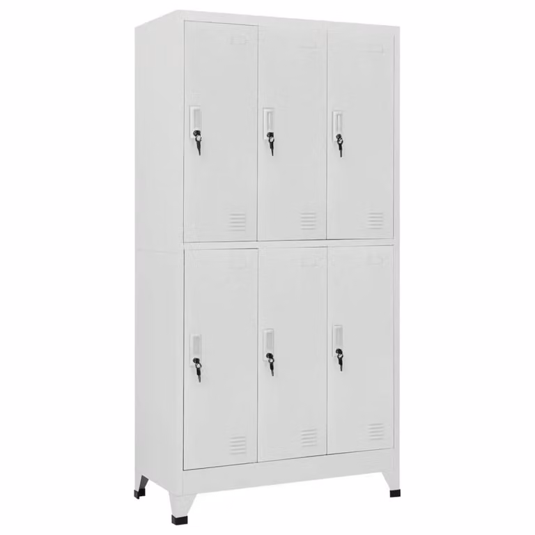Berkfield Home Steel Locker Cabinet in Grey with 6 Compartments, W/D/H: 90 x 45 x 180 cm