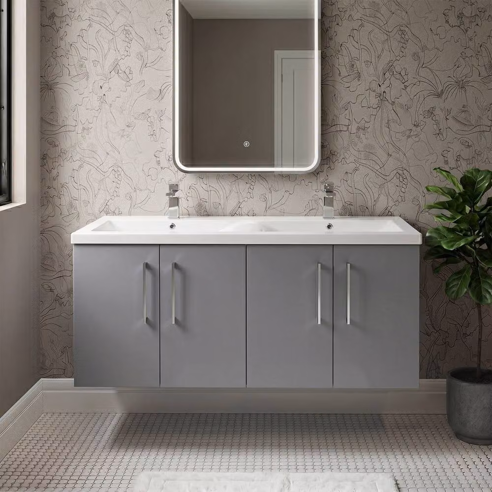 Balterley Level 1200mm Wall Hung 4 Door Double Basin Vanity Unit in Matt Satin Grey – 3