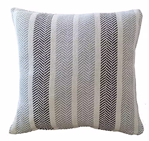 Olivia Rocco Striped Cotton Square Cushion Cover, Grey, W/D/H: 43 x 43 x 43 cm