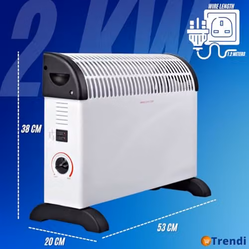 Trendi 2000W Electric Convector Heater in White with Thermostat and Overheat Protection – 2