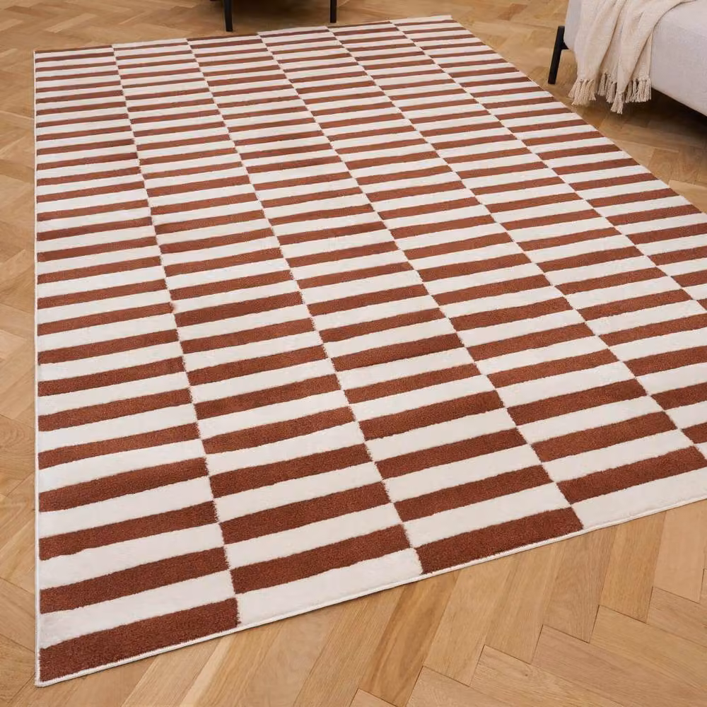 THE RUGS Loft Striped Soft Pile Living Room Area Rug in Terracotta, W: 240 cm, D: 340 cm – 2