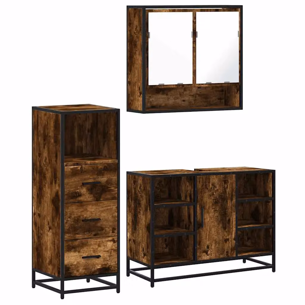 Berkfield Home 3 Piece Industrial Bathroom Furniture Set in Smoked Oak Brown – 2