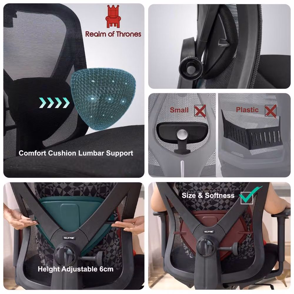 Realm of Thrones Ergonomic Mesh Swivel Office Chair with Headrest and 3D Armrests in Black – 4