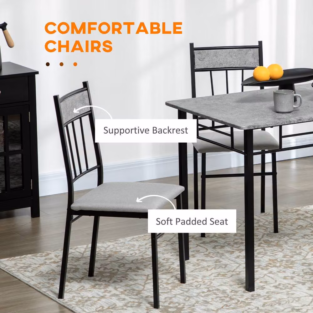 STILVORA Modern Rectangular Dining Table and Chairs Set with Metal and Wood Frame in Grey – 6