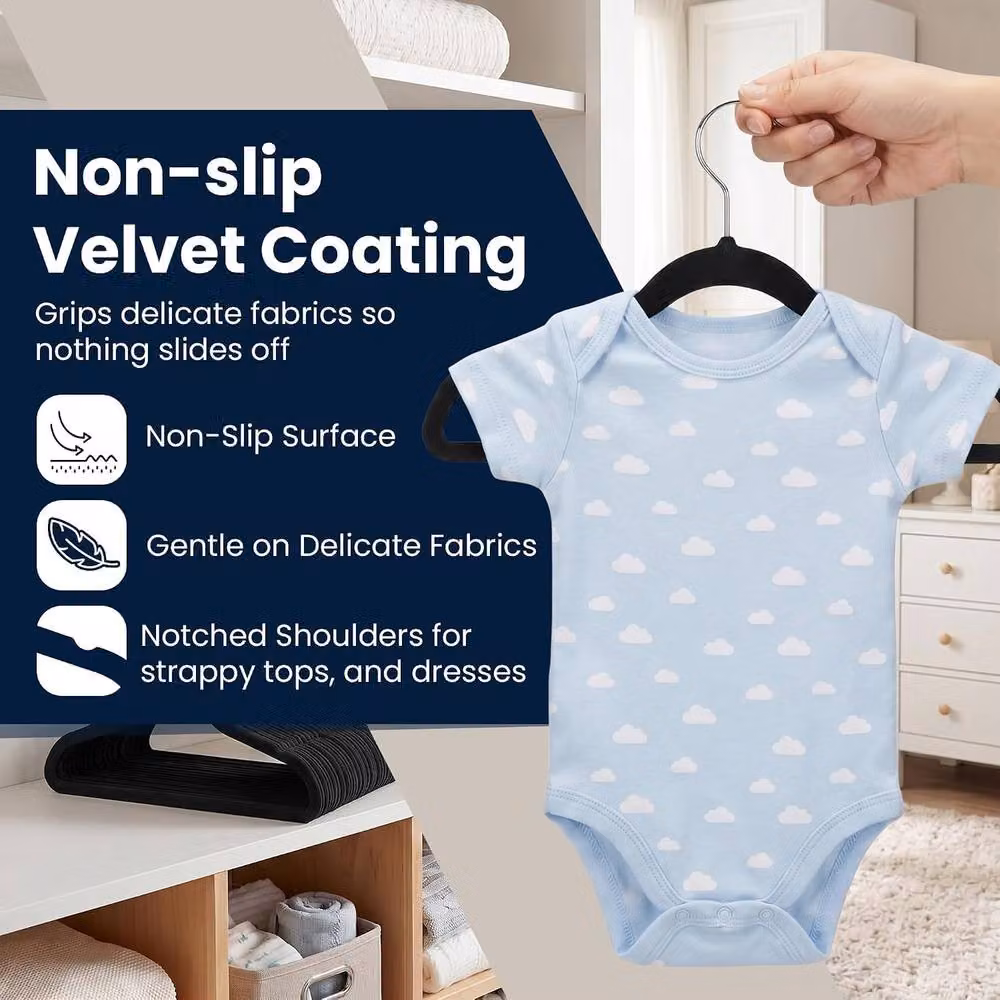 Sasha Morel Black Velvet Baby Clothes Hangers with Swivel Hooks, 30 Pack – 3