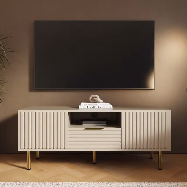 GFW Nervata Modern TV Unit in Matt Beige with Gold Accents – 2
