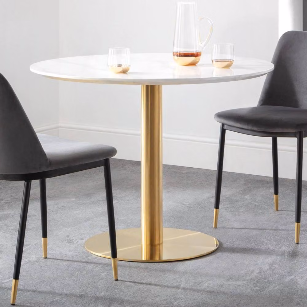 Cheshire Premium Paloma Round Marble Pedestal Dining Table, Diameter: 100 cm, White and Gold – 2