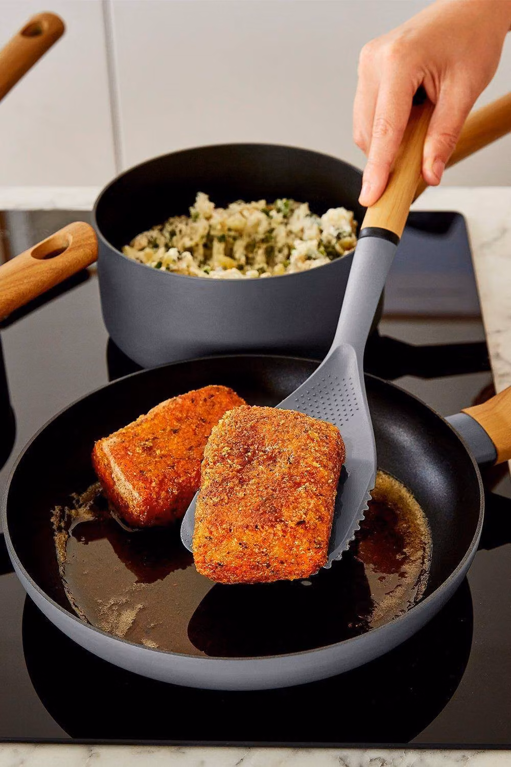 Swan Nordic 4-Piece Ceramic Pan Set in Grey with Aluminium and Glass Lids – 8