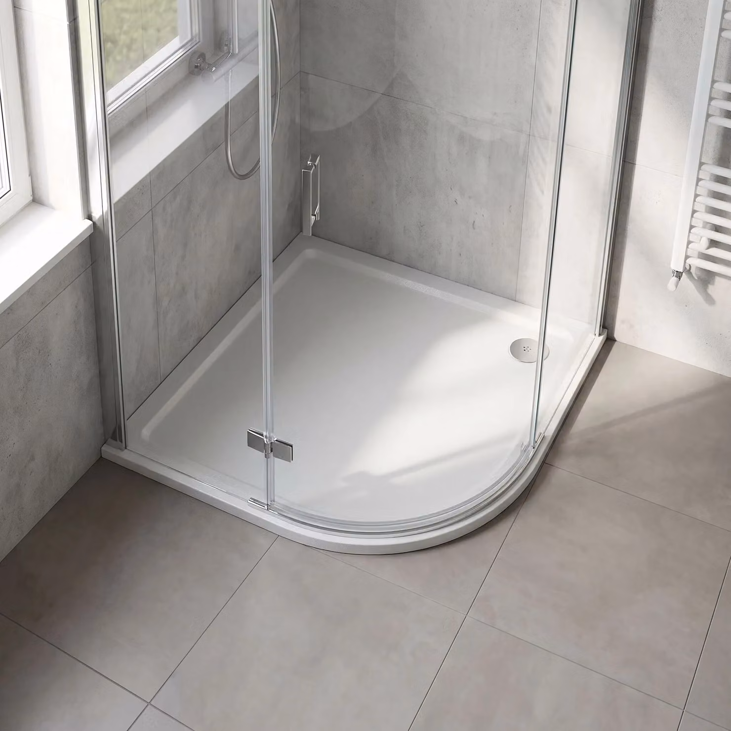 Balterley Premium Slip Resistant Left Hand Offset Quadrant Shower Tray in White, Easy Clean Anti-Slip Stone Resin – 2