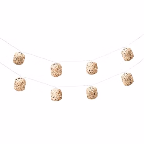 ValueLights Rattan Wicker Sphere Battery Operated Warm White Outdoor String Lights in Brown