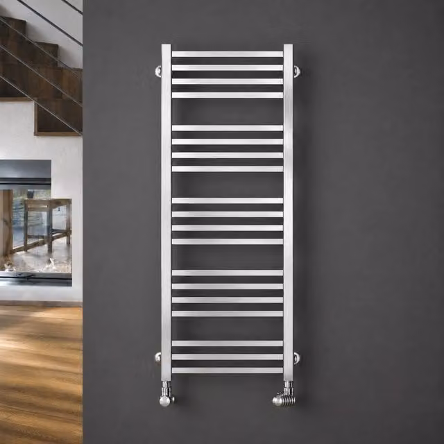 Bathroom Kingdom Verano Chrome Straight Heated Towel Rail, Silver, H 126 cm x W 60 cm x D 6 cm