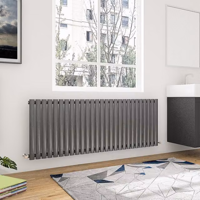 AicaBathroom Horizontal Oval Column Radiator in Anthracite Grey, H: 159.3 cm, W: 60 cm