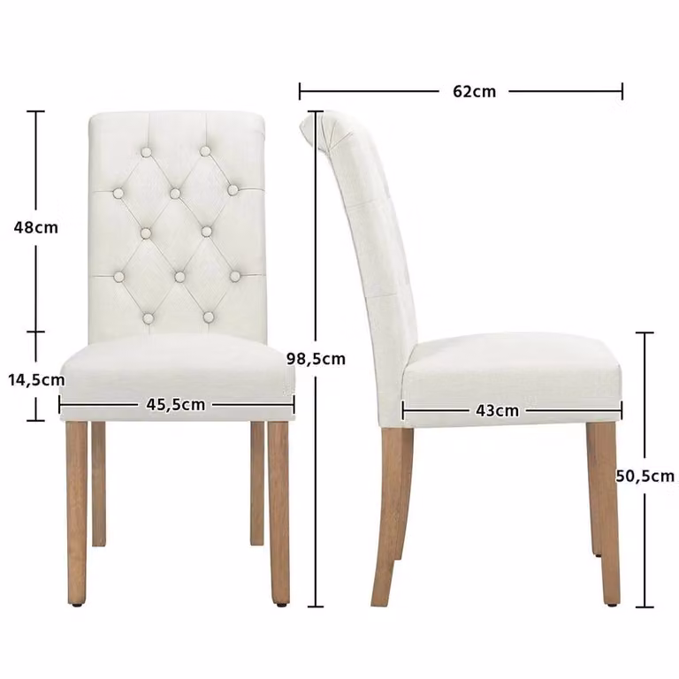 Kelvenix Set of 2 Modern Beige Fabric Dining Chairs with Rubberwood Frame