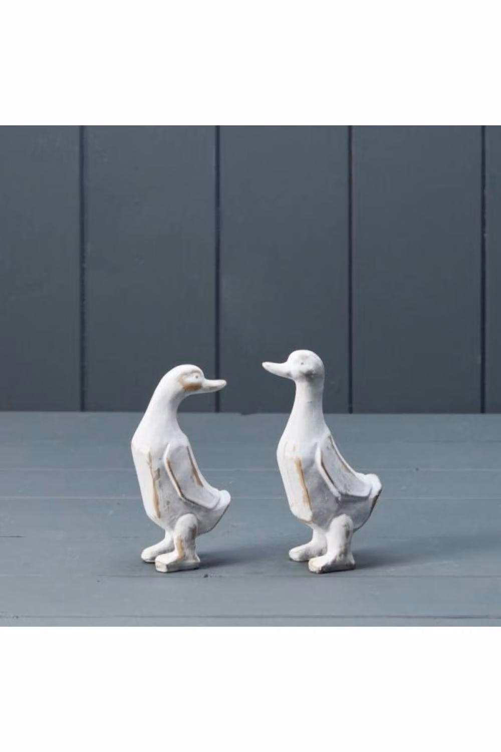 KDMD Rustic Whitewashed Wooden Duck Tabletop Decoration in White – 2