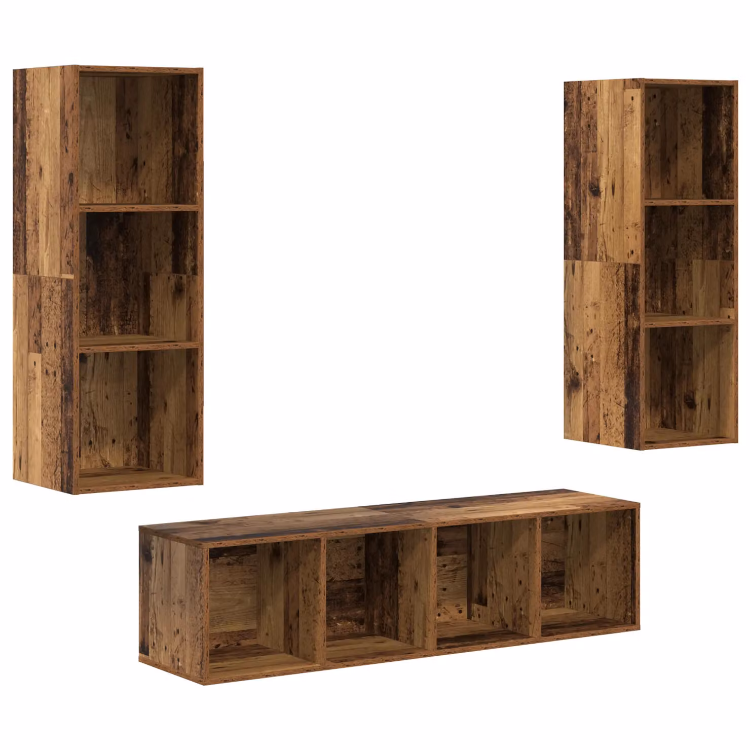 Berkfield Home 3-Piece Wall-Mounted TV Cabinet and Shelf Set with Storage, Brown, W/D/H: 37 x 37 x 142.5 cm – 2