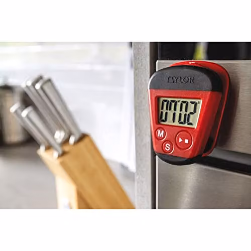 Taylor Professional Portable Digital Kitchen Timer with Memo Clip and Magnetic Back, Red and Black, W: 4 cm, D: 5.5 cm, H: 7 cm – 2