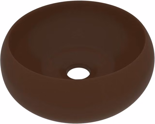 Berkfield Home Luxury Round Ceramic Wash Basin in Matt Dark Brown, W: 40 cm, H: 15 cm, D: 15 cm – 1
