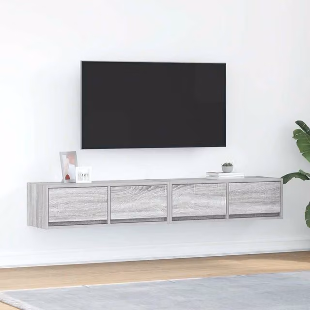 Berkfield Home Set of 2 Modern Wall Mounted TV Cabinets in Grey Sonoma MDF, W/D/H: 80 x 31 x 25.5 cm