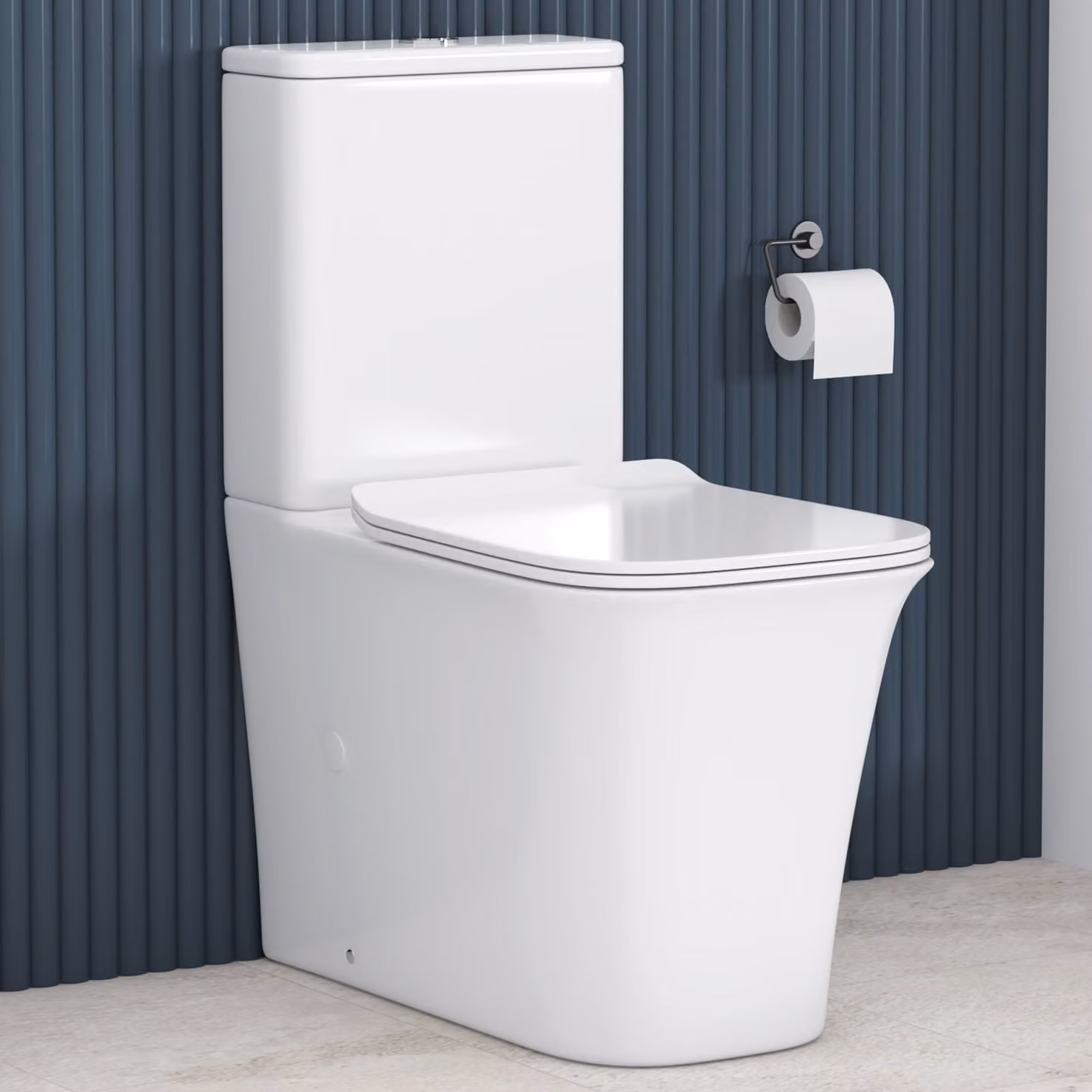 Royal Bathrooms Orion White Ceramic Close Coupled Rimless Washdown Toilet with Slim Soft Close Seat
