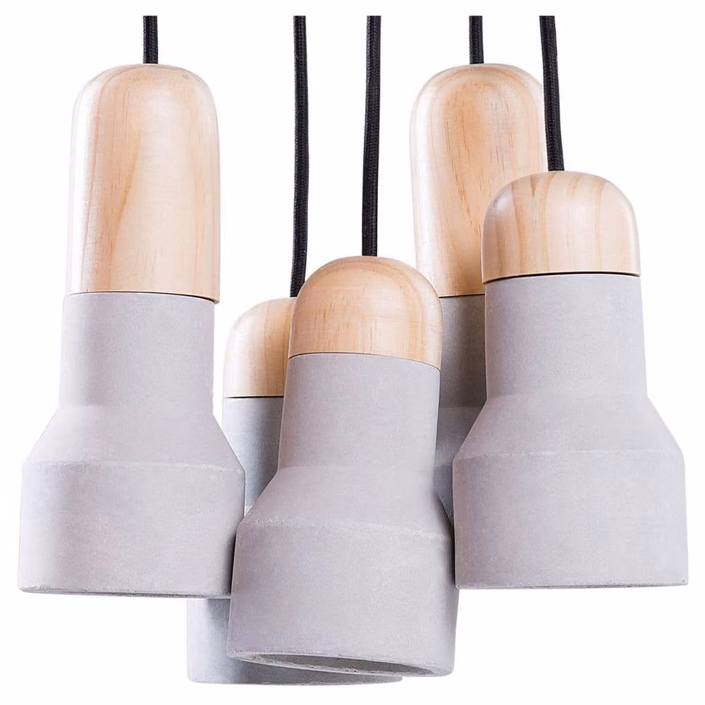 Wyld and Coco 5-Light Industrial Concrete and Wood Pendant Cluster in Grey – 2