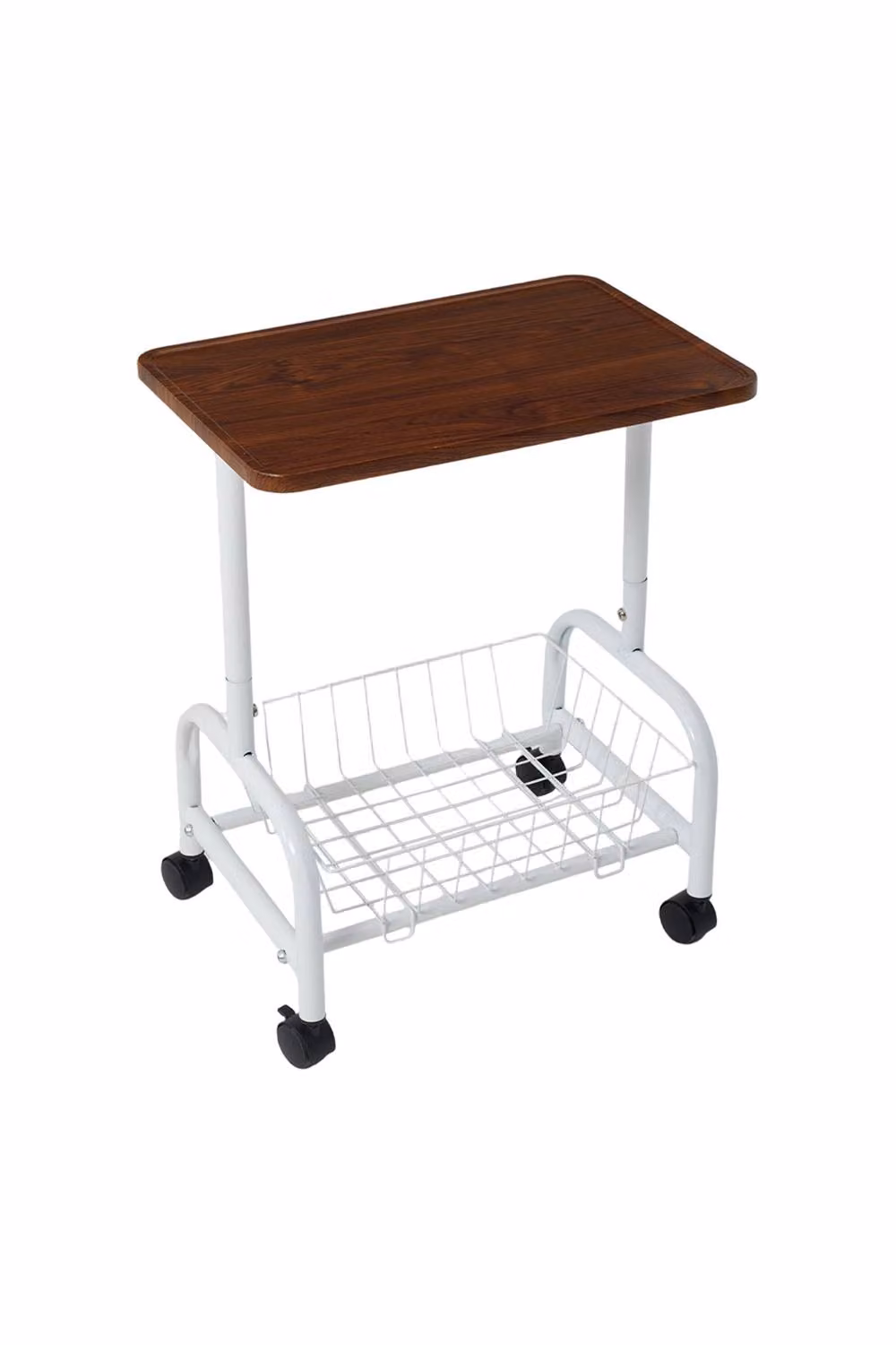 Living and Home Mobile Side Table with Lower Basket in Brown Walnut Finish – 3