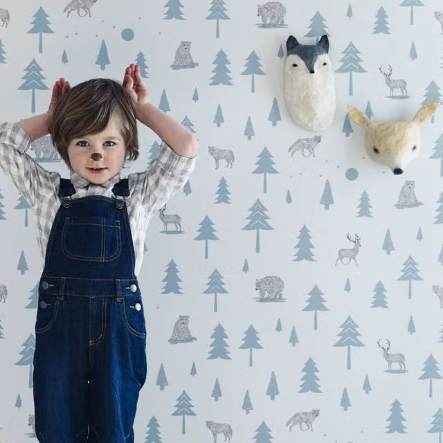 Hibou Design Into The Wild Wallpaper in Grey and Storm Green
