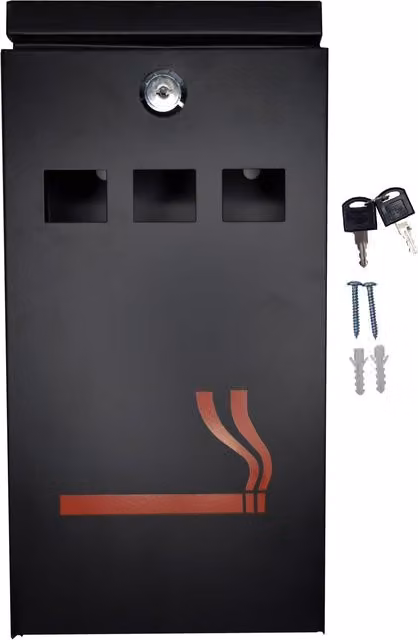 Furnished Black Steel Wall Mounted Lockable Outdoor Smoke Ash Tray with Removable Inner Bucket