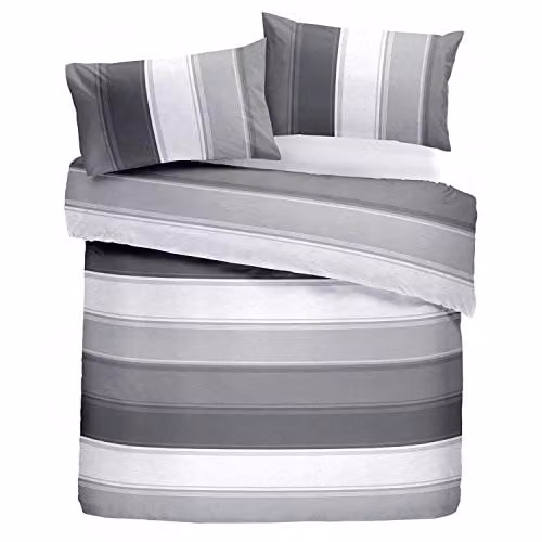 J Rosenthal Fusion Single Duvet Cover and Pillowcase Set, Grey and White Striped, W: 140 cm, L: 200 cm