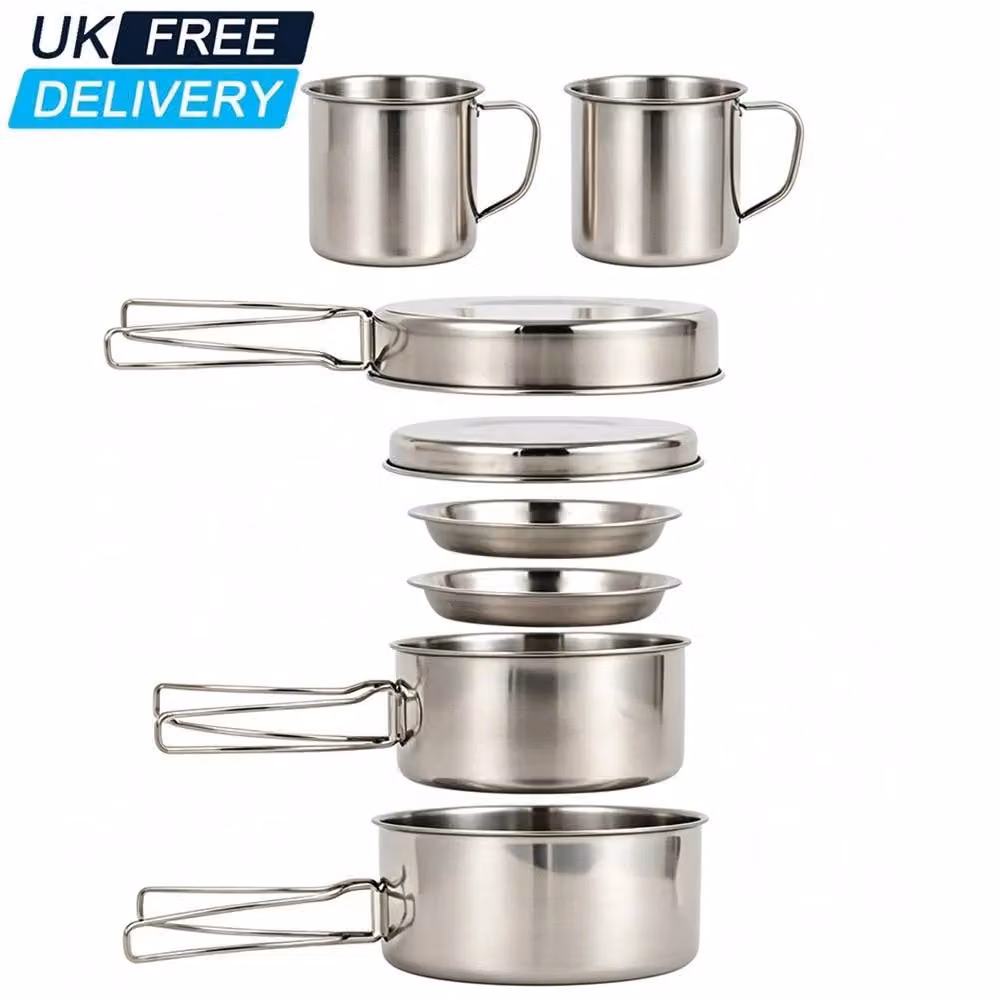VOGREX 8-Piece Stainless Steel Hiking Cookware Set in Silver – 2