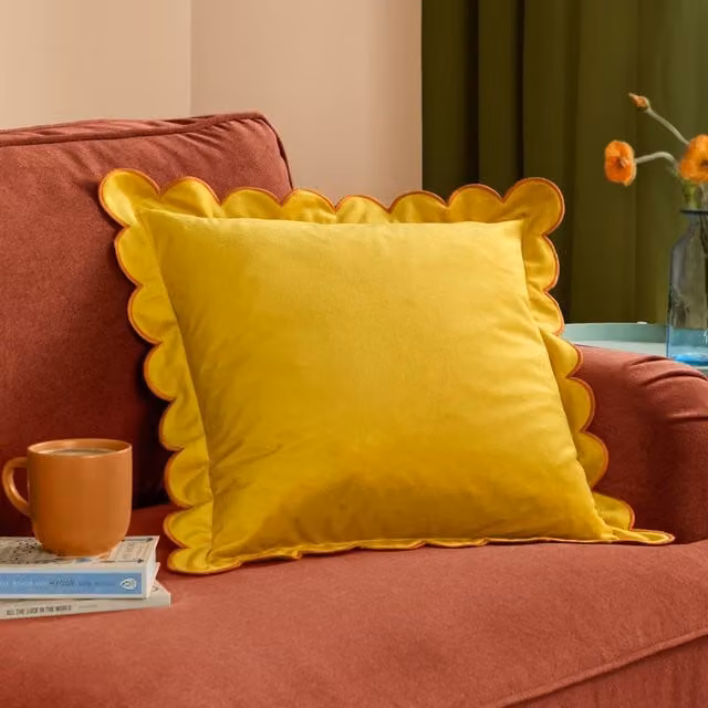 furn Lil Scallop Velvet Decorative Cushion in Yellow, W/D/H: 45 x 45 x 45 cm – 1