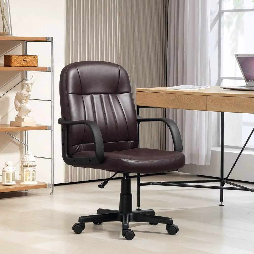 STILVORA Swivel Task Chair in Brown Synthetic Leather with Armrests and Castors – 2