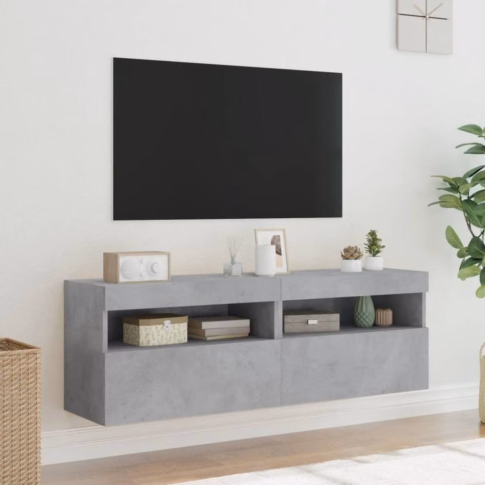 Berkfield Home Set of 2 Modern TV Wall Cabinets with LED Lights in Concrete Grey, W/D/H: 60 x 30 x 40 cm – 5