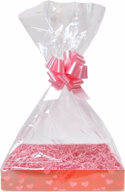 Hampabox Valentine's Gift Basket Kit with Red Heart Hamper Tray and Pink Gift Wrap Accessories, W/D/H: 20 x 15 x 5 cm