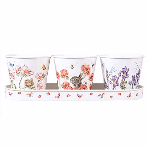 Wrendale Designs Set of 3 Multicolour Steel Herb Planters with Tray