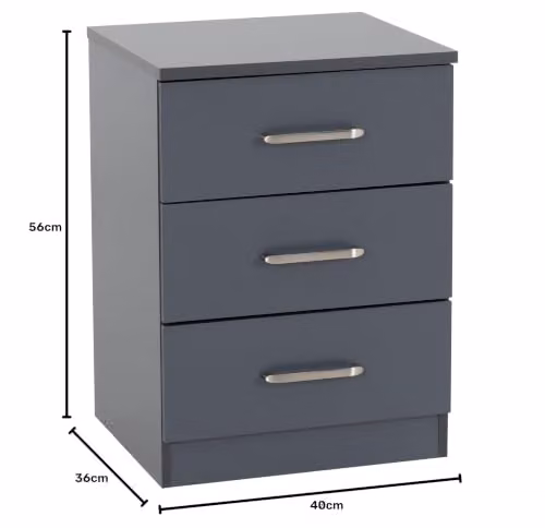 Seconique Dakota 3 Drawer Bedside Table in Dark Grey, W/D/H: 40 x 36 x 55 cm – 3