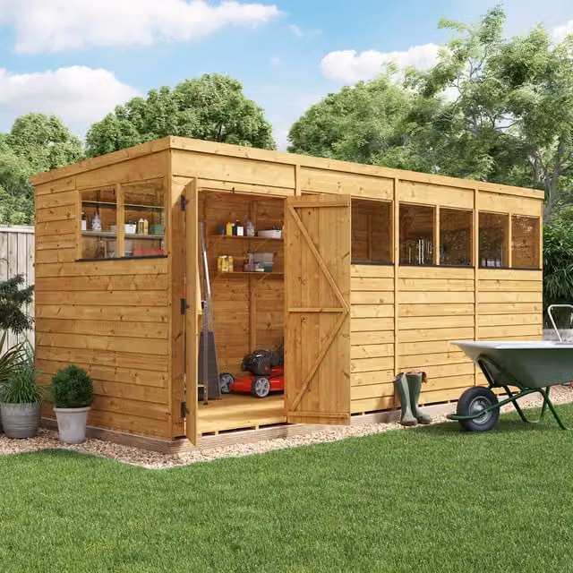 BillyOh Switch Overlap Pent Wooden Garden Shed with Window in Rustic Brown
