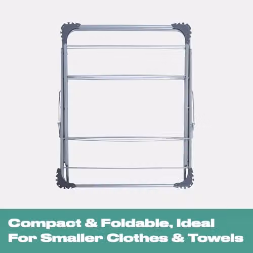 OHS 3 Tier Folding Clothes Airer in Silver, W/D/H: 136 x 62 x 49 cm – 2