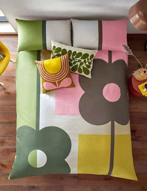 Orla Kiely Abacus Block Multicolour Pure Cotton Percale Bedding Set W: 140 cm, L: 200 cm