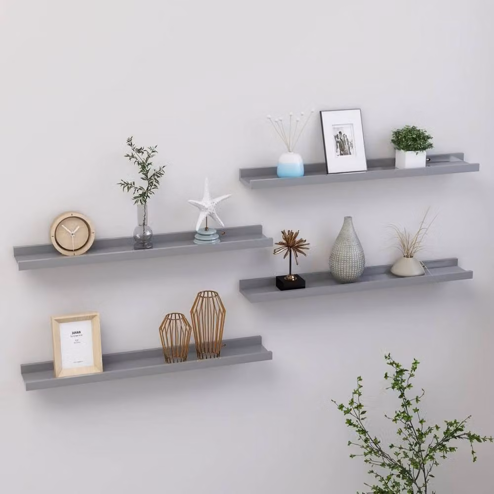 Berkfield Home Wall Mounted Shelves, 4 Piece Set, Grey, W: 60 cm, D: 9 cm, H: 3 cm – 2