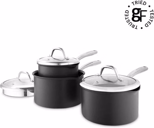 Tower 3 Piece Ceramic Saucepan Set with Glass Lids, Black