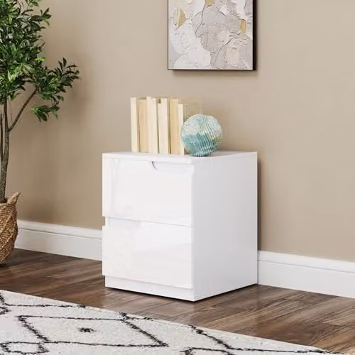 HOMCOM Modern Glossy White Bedside Table with 2 Drawers, W/D/H: 40 x 40 x 48 cm – 2