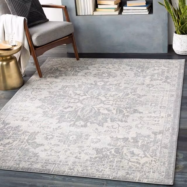 Livabliss Monaco Round Vintage Boho Rug in Mid Grey and Ivory Cream, Diameter: 160 cm – 1