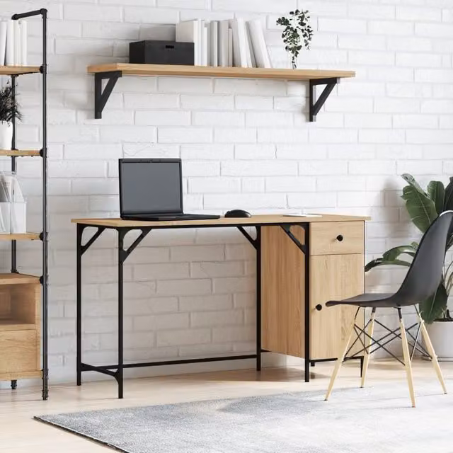 Berkfield Home Computer Desk in Sonoma Oak Brown, W/D/H: 131 x 48 x 75 cm
