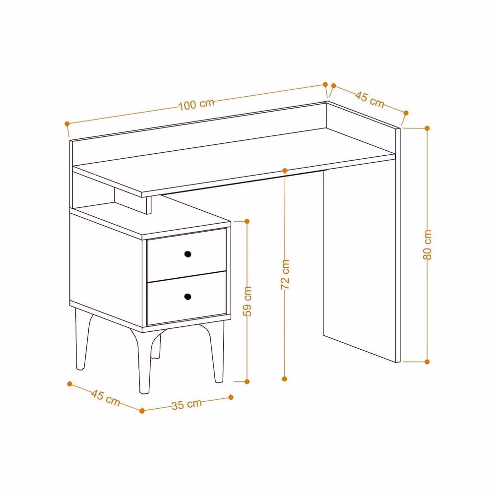 CALICOSY Writing Desk with Dual Pedestal Storage, Oak Wood Finish, Brown, W: 100 cm, D: 45 cm, H: 80 cm – 3
