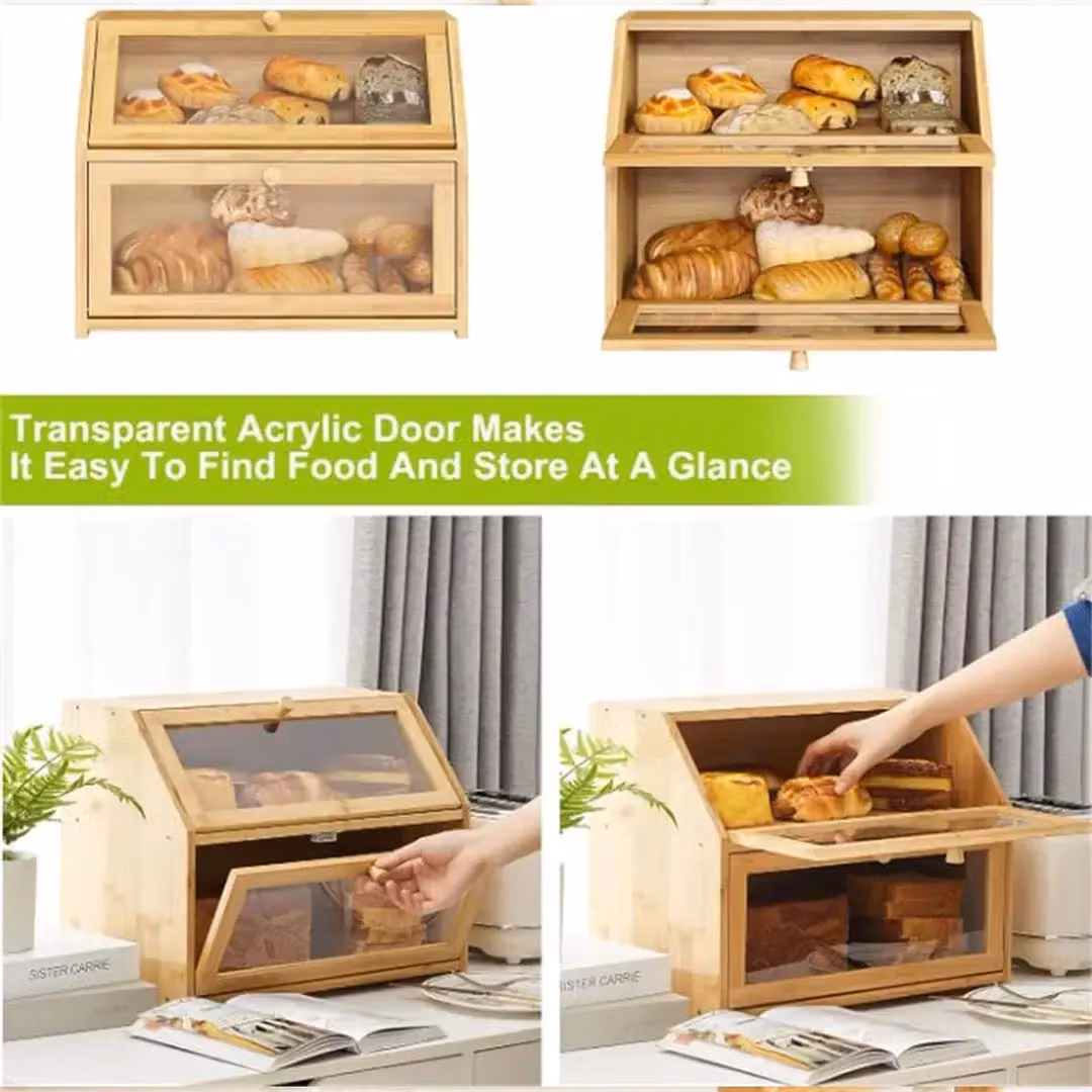 SPETLEK Double Layer Stackable Bamboo Wooden Bread Box in Yellow – 2