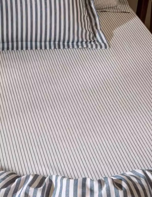 YARD Hebden Striped Pure Cotton Fitted Sheet, Navy Blue, W: 140 cm, L: 200 cm
